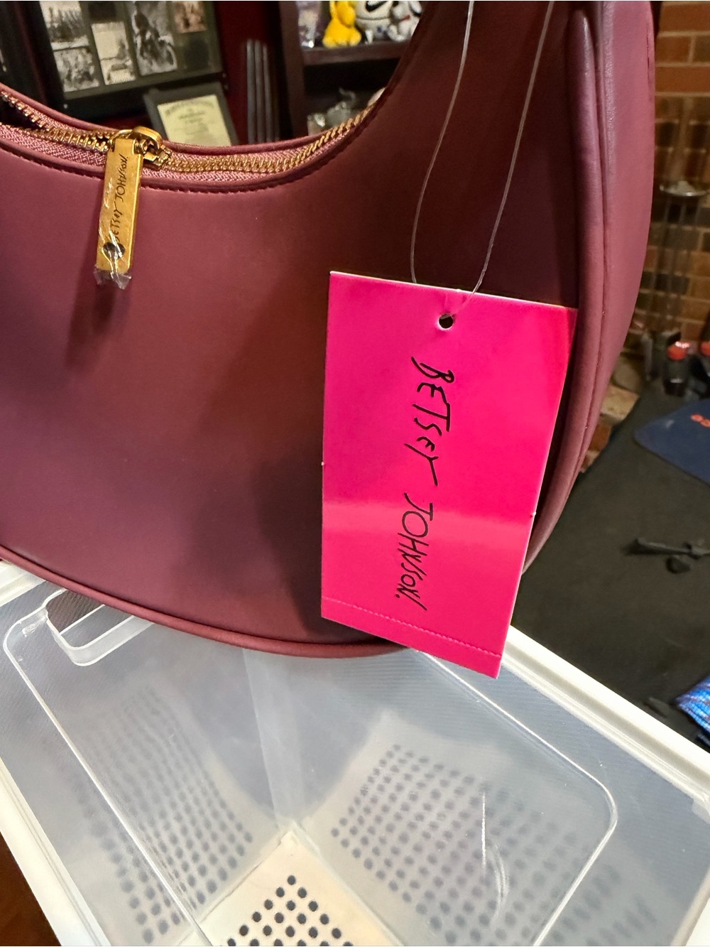 NWT Betsey Johnson Berry Pink Crescent Shoulder Bag - Picture 6 of 7